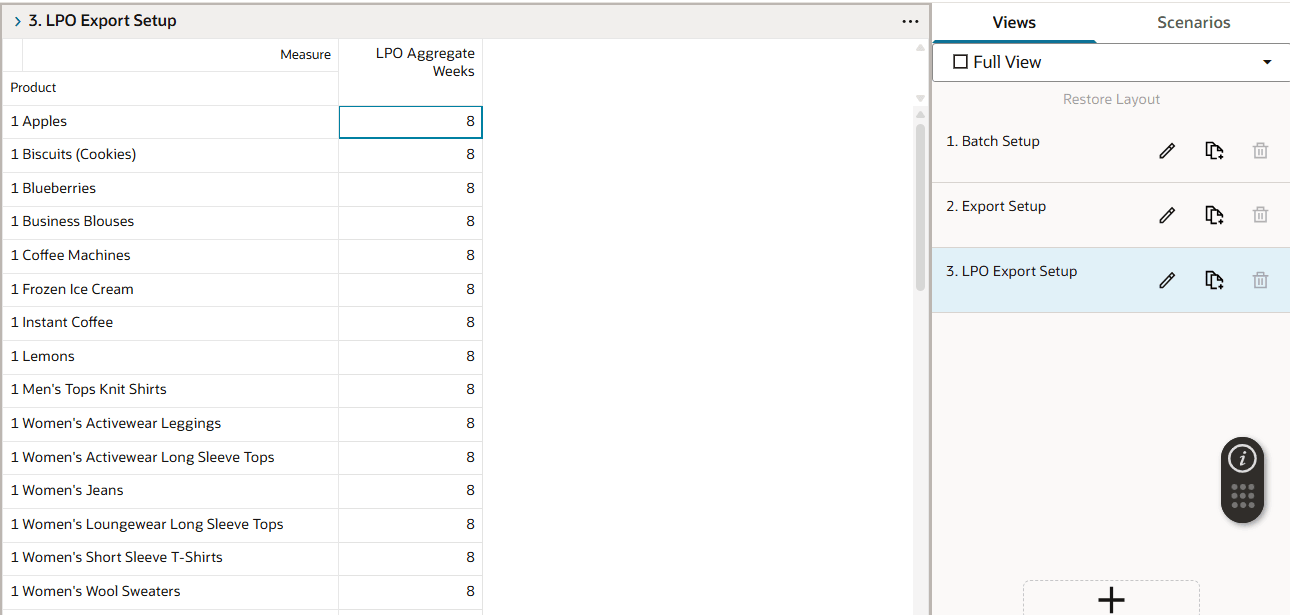 LPO Export Setup View