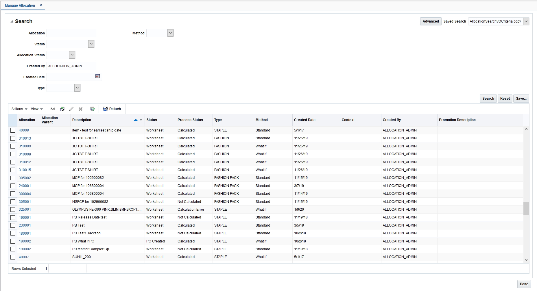 Manage Allocations Window