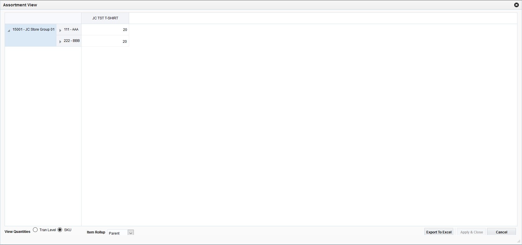 Assortment View - SKU Level Window