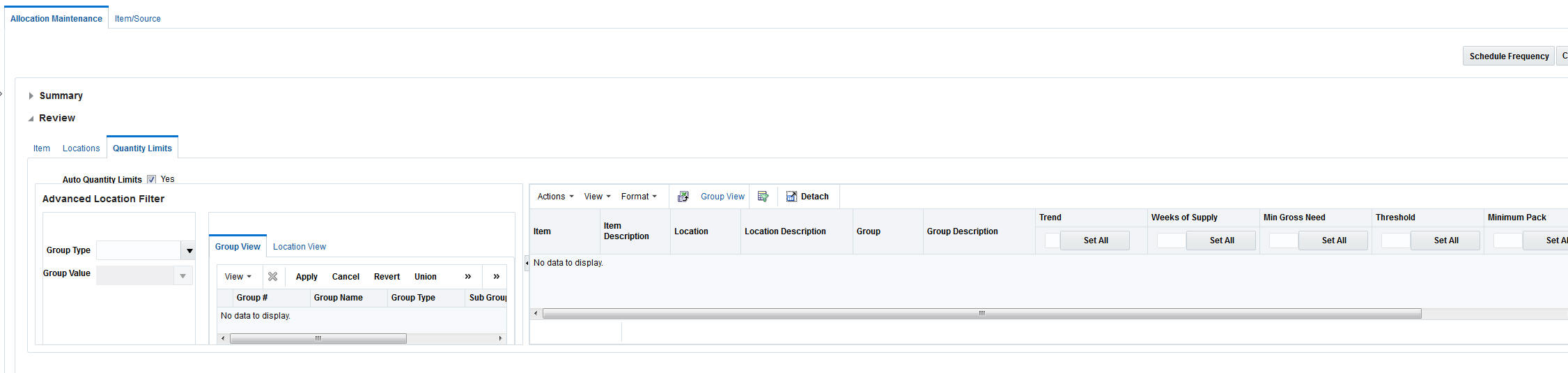 Advanced location filter window Advanced location filter window