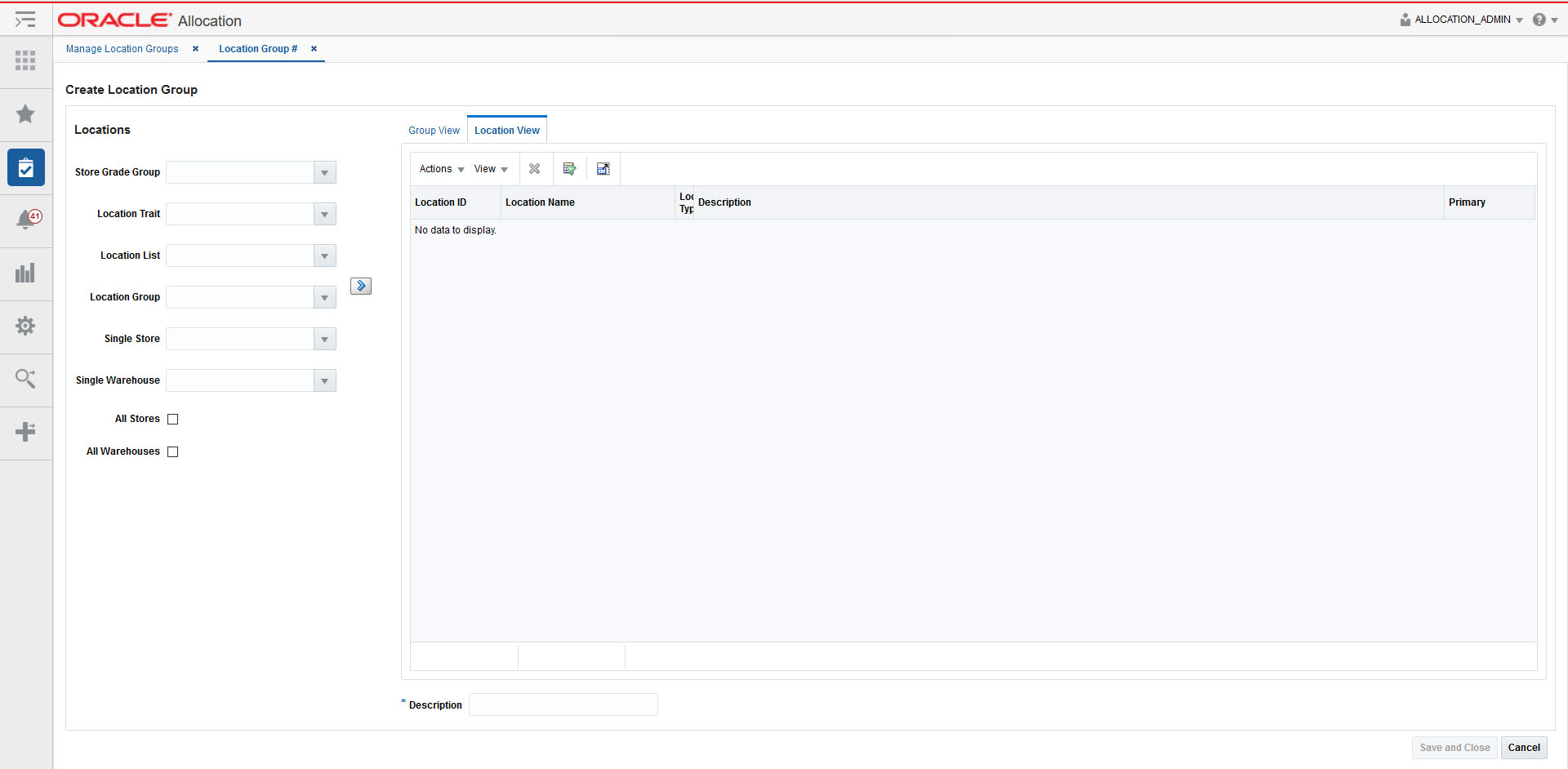 create location group window