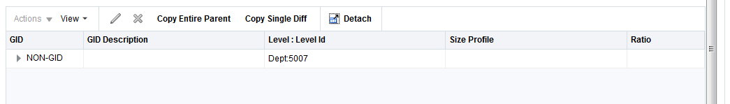 The size profile search results pane The size profile search results pane