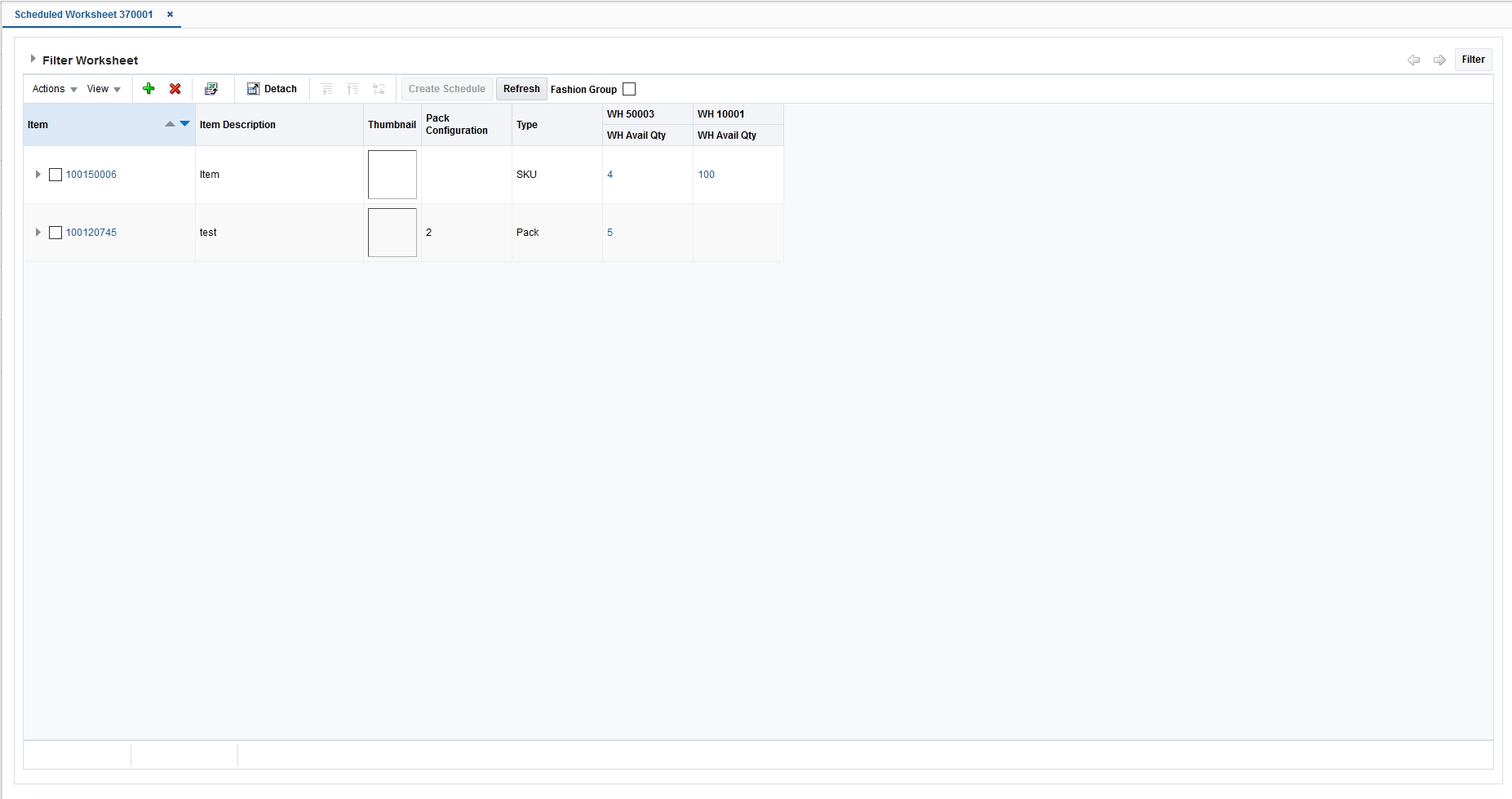 Scheduled Worksheet Window