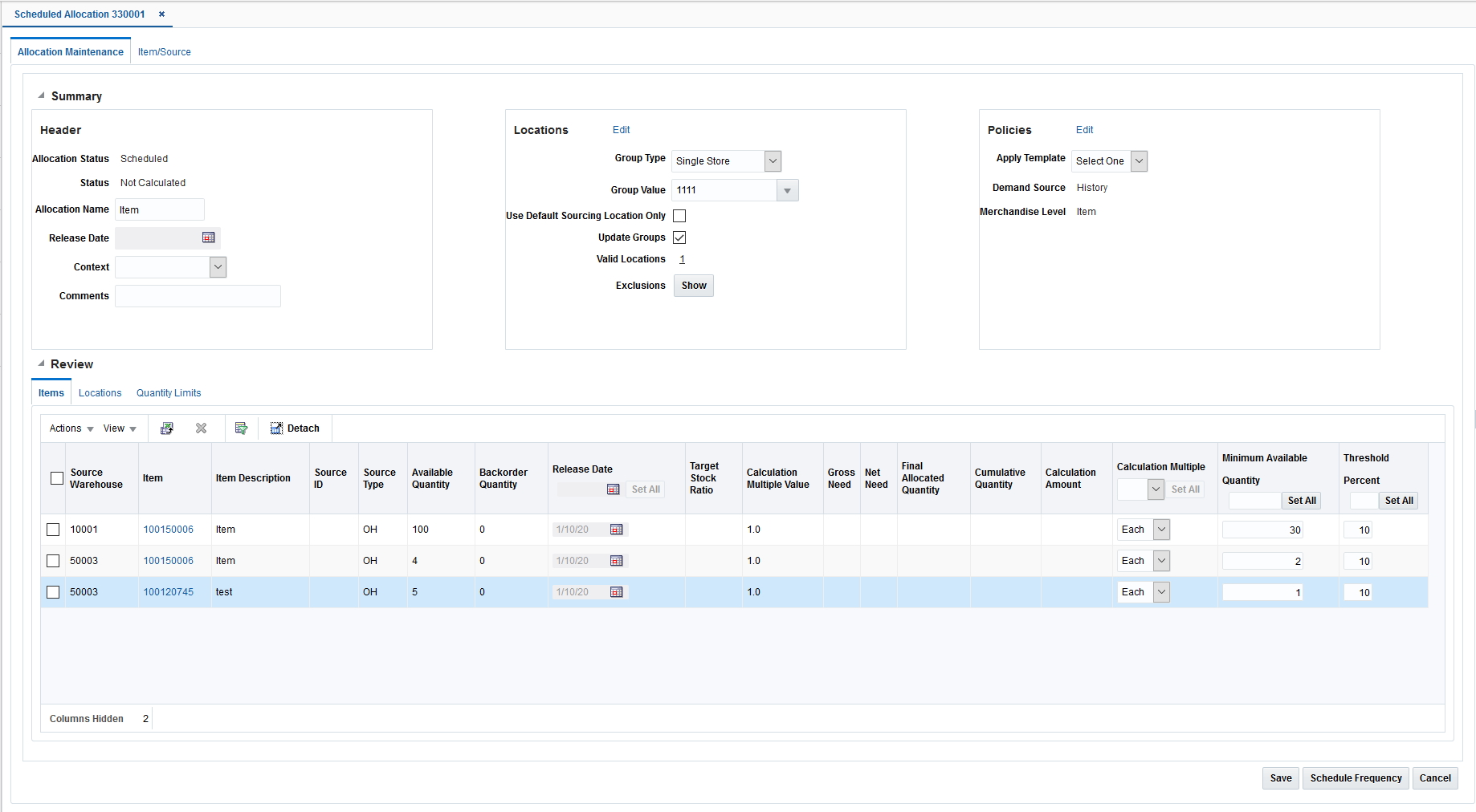 Allocation Maintenance Window