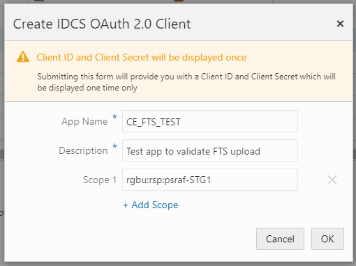 Create IDCS Oauth 2.0 Client Window