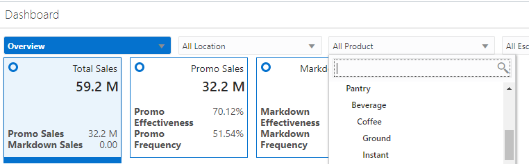 Product / Location Filters in the Dashboard