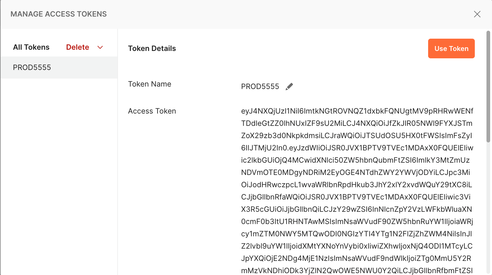 MANAGE ACCESS TOKENS Window