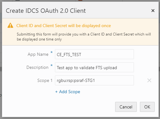 Create IDCS Oauth 2.0 Client Window Create IDCS Oauth 2.0 Client Window