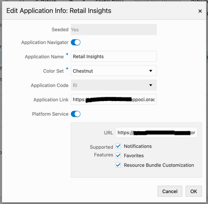 Edit Application Info: Retail Insights Window Edit Application Info: Retail Insights Window