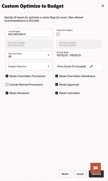 Inputs for optimize and retain window. Inputs for optimize and retain window.