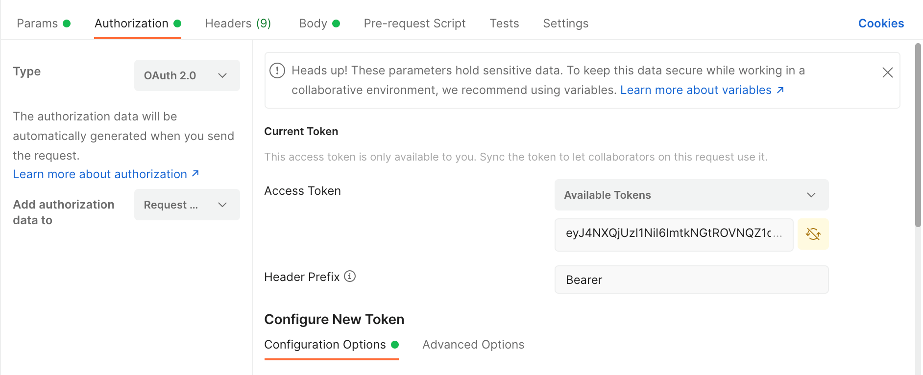 Access Token Field Populated