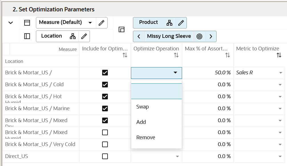 Set Optimization Parameters View