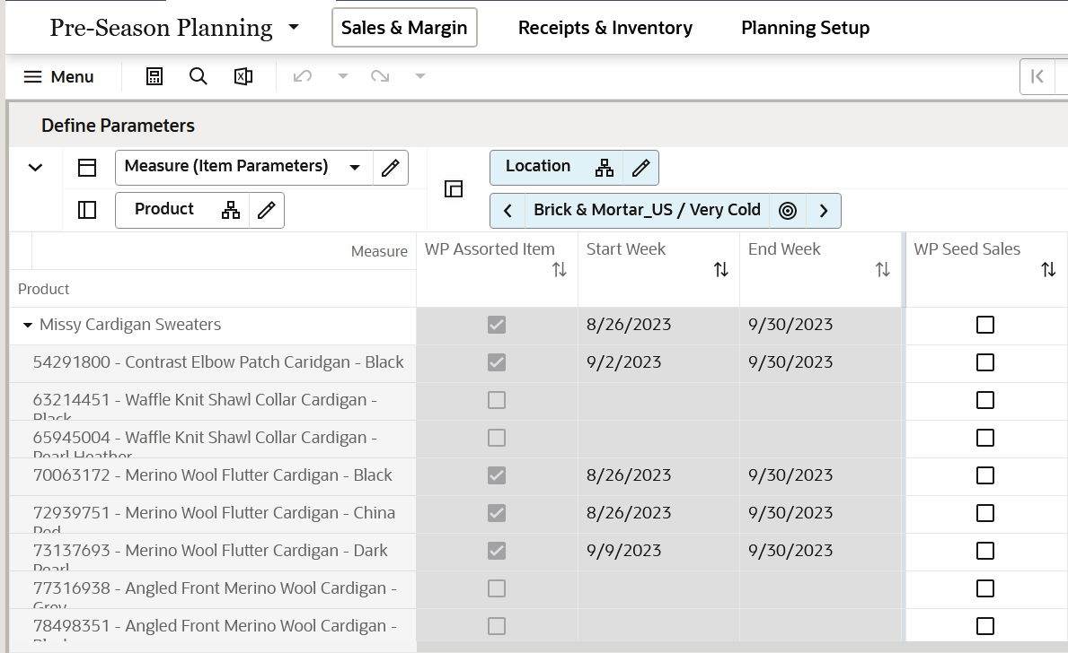 Define Parameters View