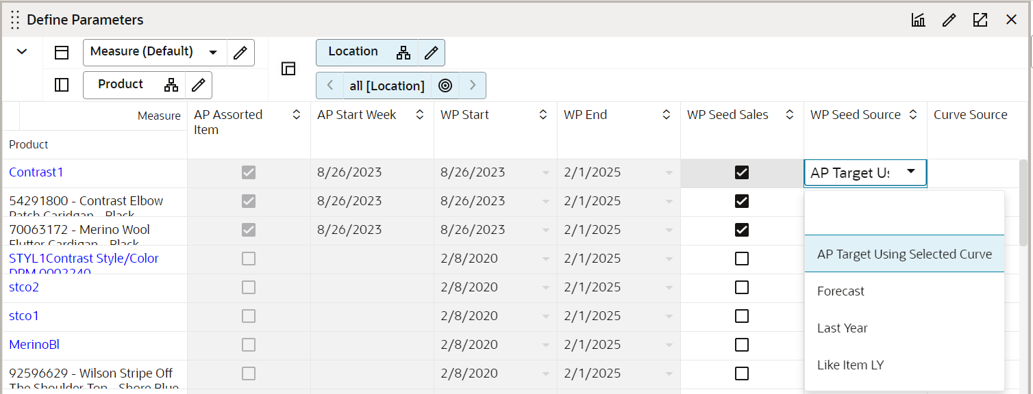 Define Parameters View