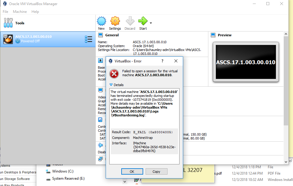 VirtualBox Error VirtualBox Error