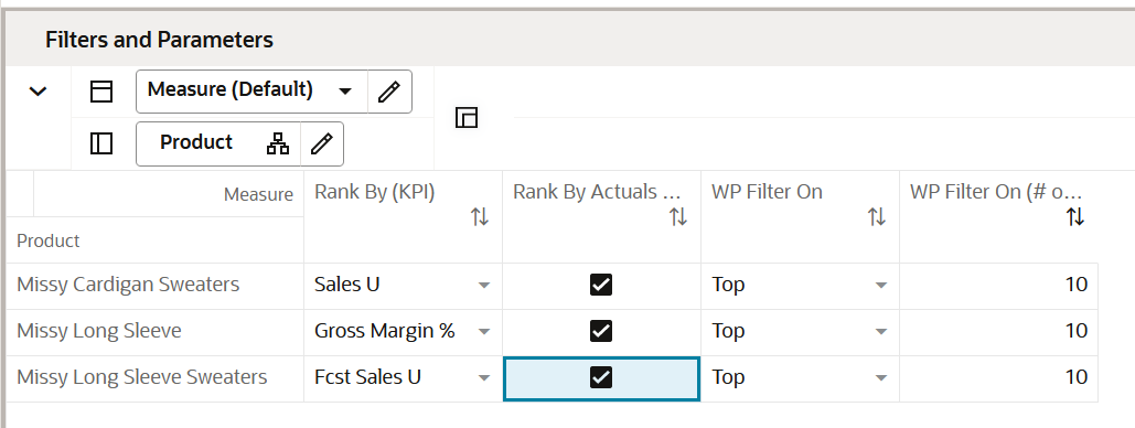 Filters and Parameters View