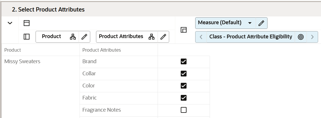 Select Product Attributes View