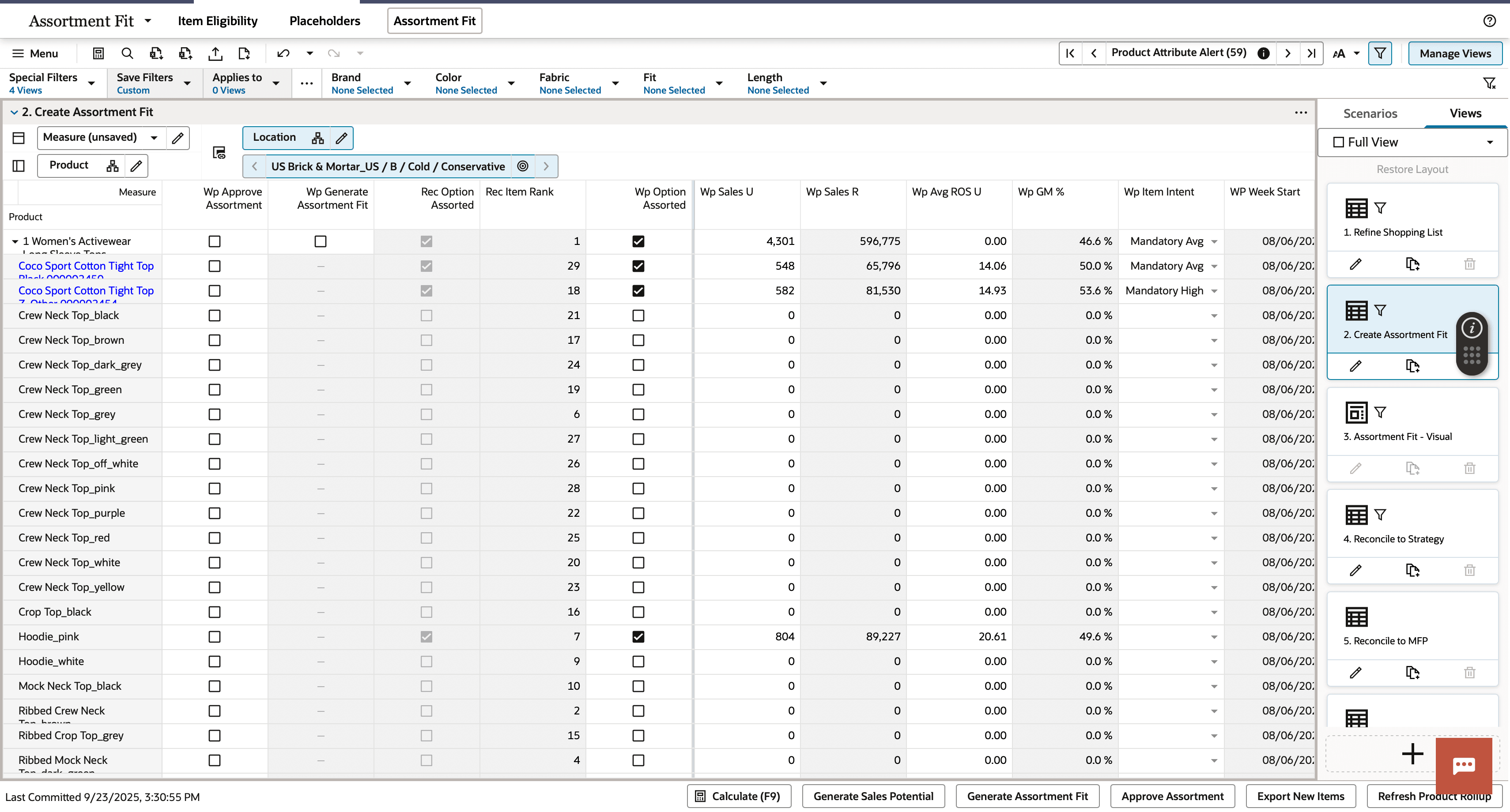 Create Assortment Fit View