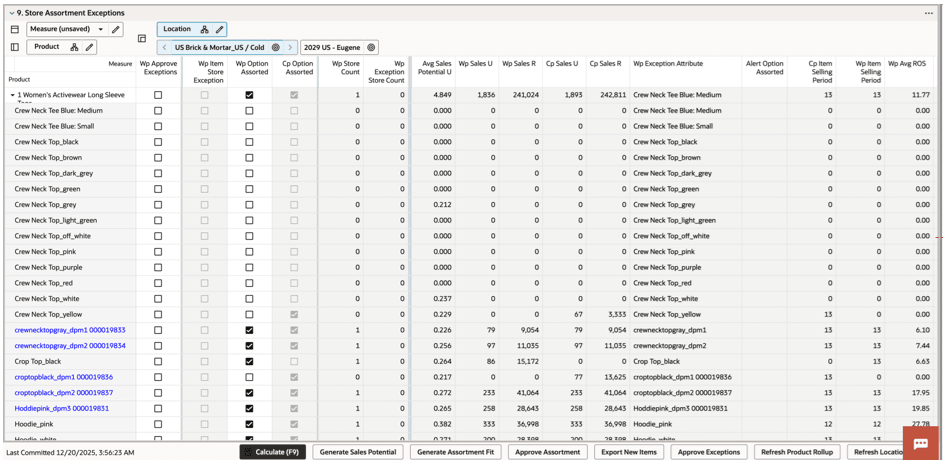 Store Assortment Exceptions View