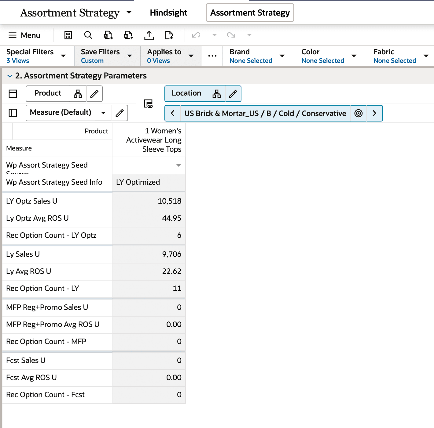 Assortment Strategy Parameters View