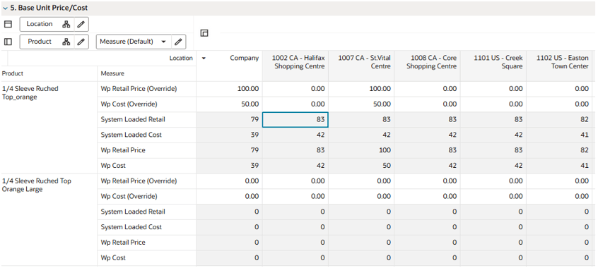 Base Unit/Price Cost View