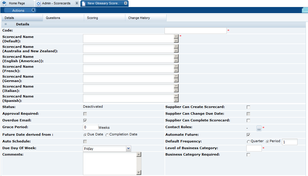 This figure shows the New Scorecard Template page.