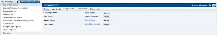 This figure shows the Theming & Branding Attachments page.