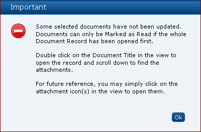 This figure shows the Mark as Read error dialog.