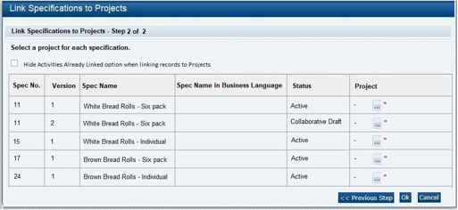 Link Specifications to Projects Link Specifications to Projects