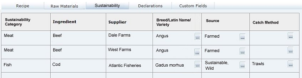 This figure shows the Food Specification Sustainability page. This figure shows the Food Specification Sustainability page.