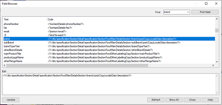 This image shows the field browser.