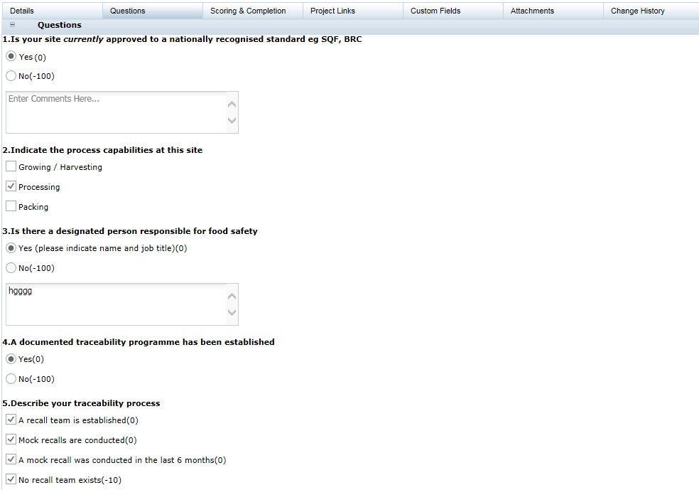 This figure shows the Scorecard Questions page.
