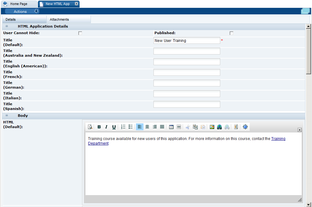 This figure shows the New HTML App page. This figure shows the New HTML App page.