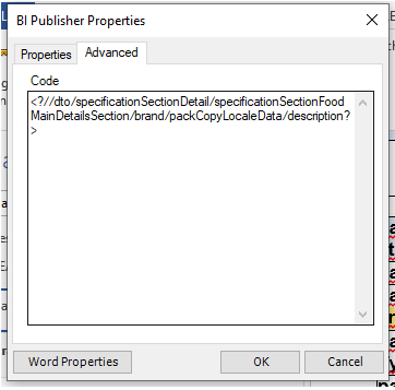 This image shows BI Publisher advanced properties.