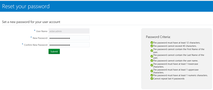 This figure shows the IDCS Reset Password page.