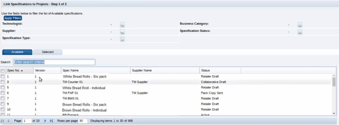 Link Specifications to Project Step 1