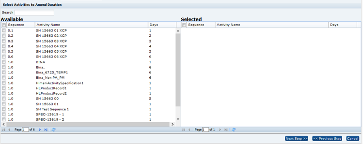 Select Activities to Amend Duration