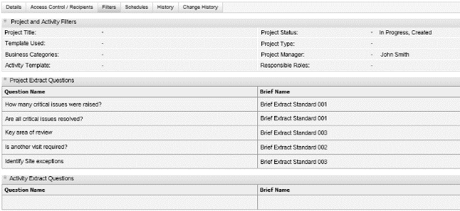 This figure shows the Project and Activity Filters page.
