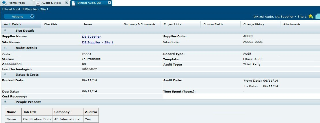 This figure shows the Audit Details page.