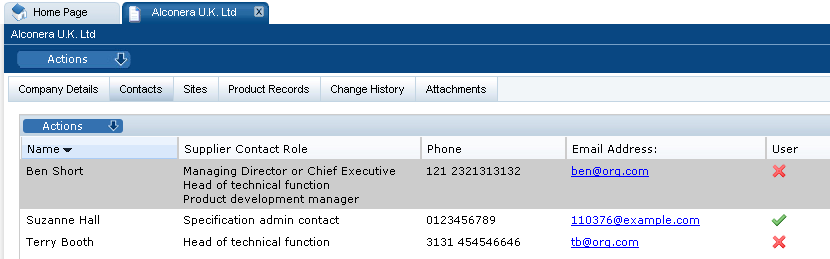 This figure shows the Supplier Contacts page.