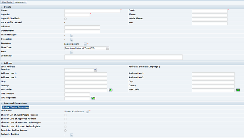 This figure shows the User Record page. This figure shows the User Record page.