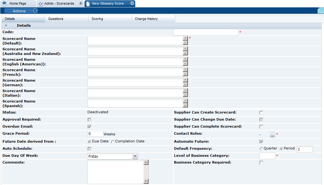 This figure shows the New Scorecard Template page. This figure shows the New Scorecard Template page.