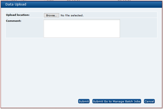 Data Upload window Data Upload window