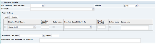 This figure shows the Food Specification Storage Details. This figure shows the Food Specification Storage Details.