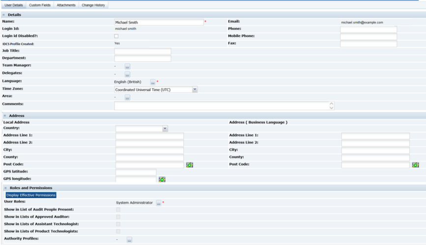 This figure shows the User Record page. This figure shows the User Record page.