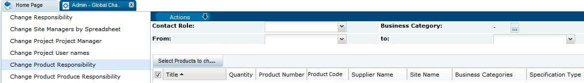 This figure shows the Change Product Responsibility page.