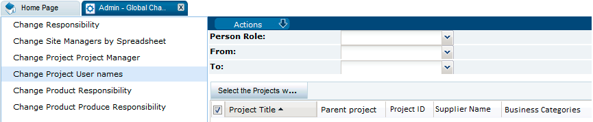 This figure shows the Change Project Names page.