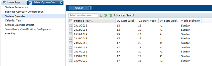 This figure shows the System Calendar page.