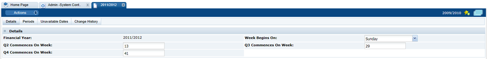 This figure shows the New System Calendar page.