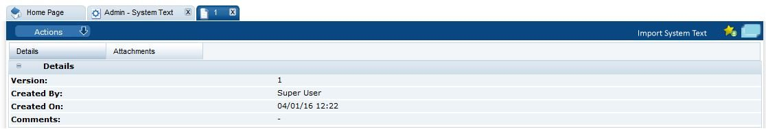 This figure shows the System Text Import Details page.